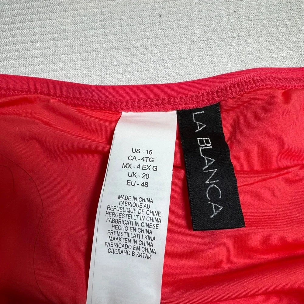 LA BLANCA High‎ Waist Bikini Bottoms Red Textured Stripes Swimwear Size 16 NWT
